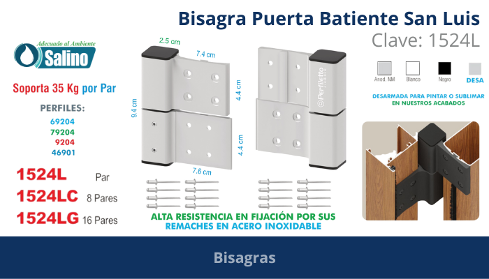 Bisagra Puerta Batiente San Luis 1524L Perfiletto